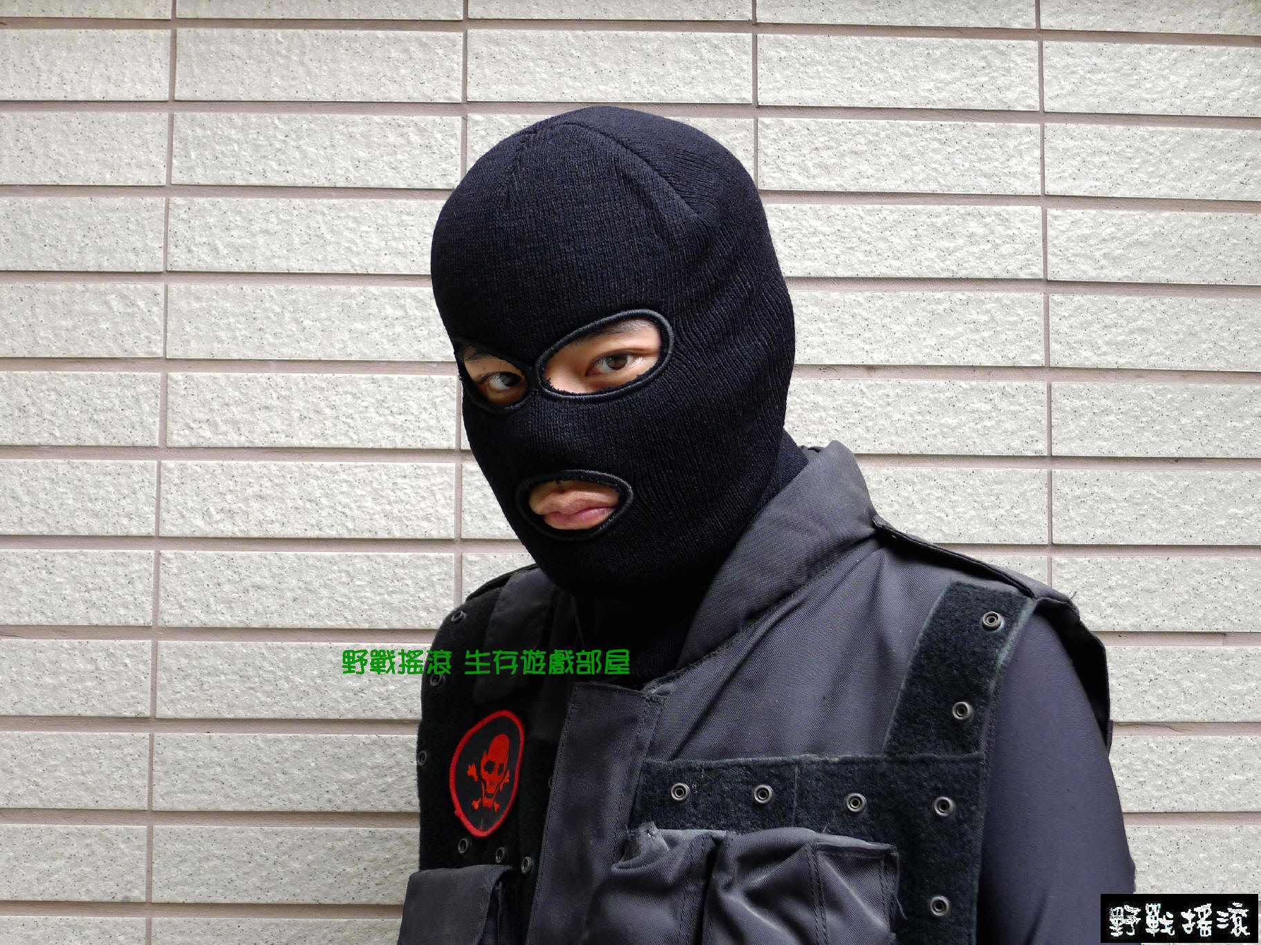 雙層針織毛線三孔頭套、毛帽 (扮歹徒、恐怖分子可用) 保暖面罩 登山戶外騎車